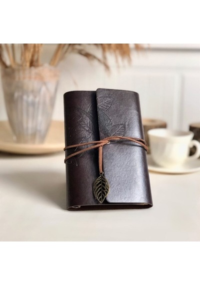 Mimarobahediyelik Mobgift Yaprak Tasarımlı Retro Deri Defter + Kalem Hediyeli