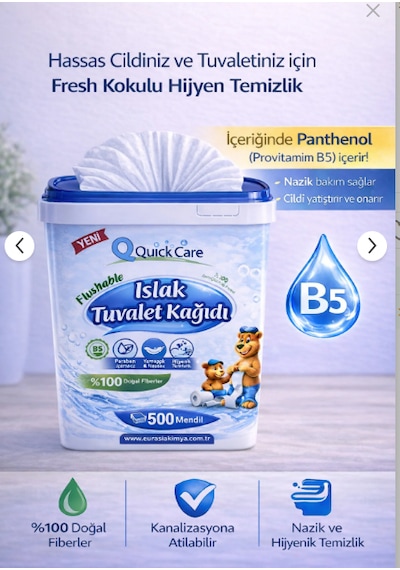 Quick Care Islak Tuvalet Kağıdı 500 Lü Panthenol B5 Hijyenik Temizlik