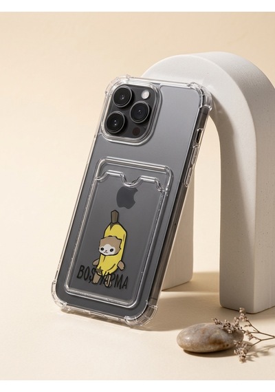 Hepsi Apple İphone Uyumlu 14 Pro Max Boş Yapma Muz Detaylı Kart Bölmeli Şeffaf Telefon Kılıfı Najmaddin Çok Renkli