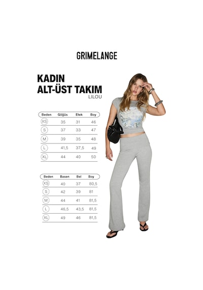 Grımelange Lılou Kadın Yumuşak Kumaşlı Organik Pamuklu Baskı Ve Kemer Detaylı Grimelanj Alt-üst Takı Gri Melanj