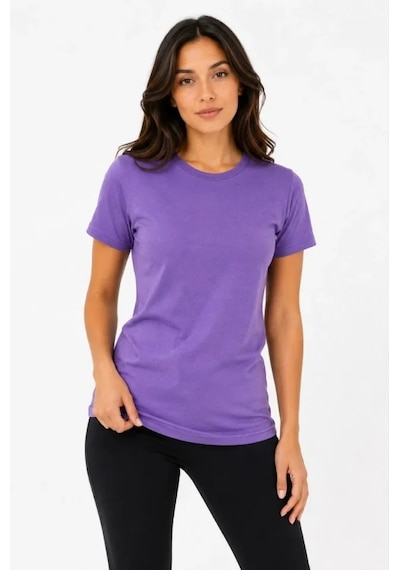Hazego Basic Tişört Bisiklet Yaka Kısa Kol Günlük Yazlık Slim Fit T-shirt - Mor