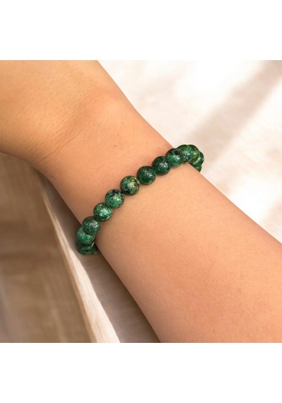 Kırmızı Sanat Evi Jade Doğal Taş Sıralı Koyu Yeşil Lastikli Bileklik