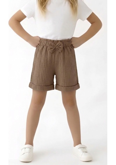 Esila Kids Kız Çocuk Bermuda Şort Beli Lastikli Duble Paça Kahverengi