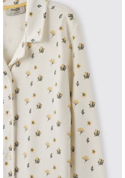 Panço Kız Çocuk Çiçek Desenli Pijama Takımı Ekru
