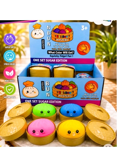 Baloncuklu Squishy Stres Topu Sıkılabilir Duyusal Oyuncak Çin Mantısı Kutu Şeklinde -10 Cm- 1 Adet Çok  Renkli