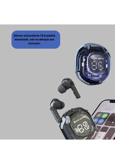 Kablosuz Bluetooth Kulaklık 30 Mm Sürücülü Hifi Ses Ve Mikrofonlu Led Ekranlı 00