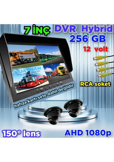 7 İnç Dvr Monitör 2 Adet Ahd 1080p Ultra Mini Kamera 150'' Lens