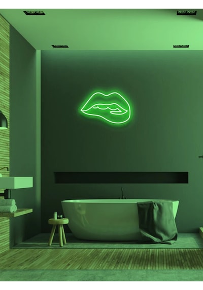 Dudak Figürlü Neon Tabela Yeşil