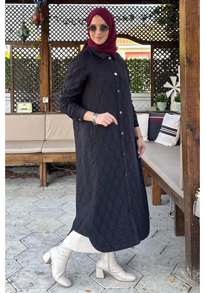 Rabia Şamlı Elmas Kapitone Kap Siyah Çok Renkli