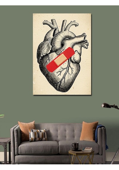 Kanvas Tablo Anatomik Kalp Ve Yara Bandı 50cmx70cm
