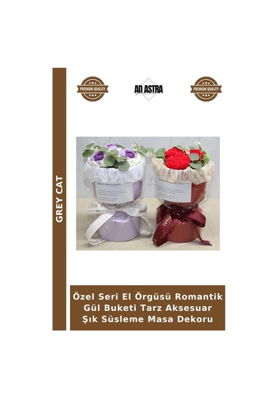 Özel Seri El Örgüsü Romantik Gül Buketi Tarz Aksesuar Şık Süsleme Masa Dekoru Çok Renkli