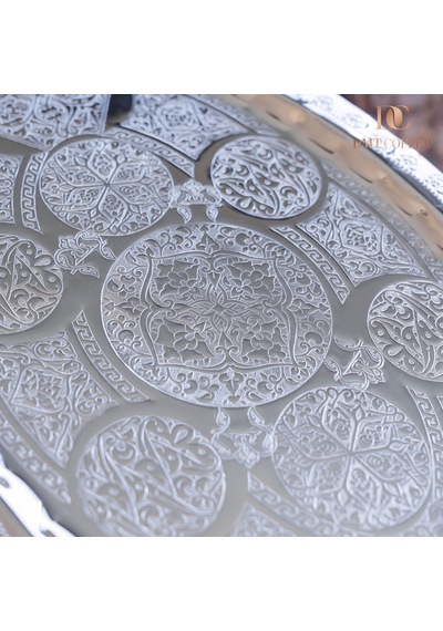 Dmt Gaziantep Bakır 42,5 Cm Osmanlı El İşi Sunum Tepsi Kına Tepsisi 42.5cmx28cm Gümüş