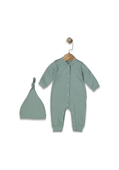 Bebegen Unisex Su Yeşili Fitilli Düğümlü Bereli Çıtçıtlı Tulum Çok Renkli