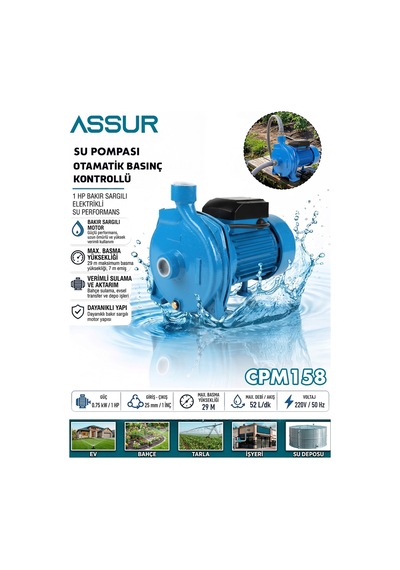 Assur Cpm158 29m Basınç Yüksekliği 1 Hp Bakır Sargı Elektrikli Santrifüj Pompa Su Motoru-3154