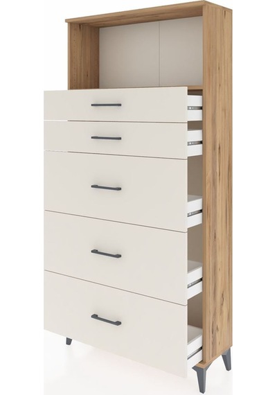 Arges Dolap Tek Raflı 5 Çekmeceli 88x30x182 Çam-aytaşı Atlas Çam