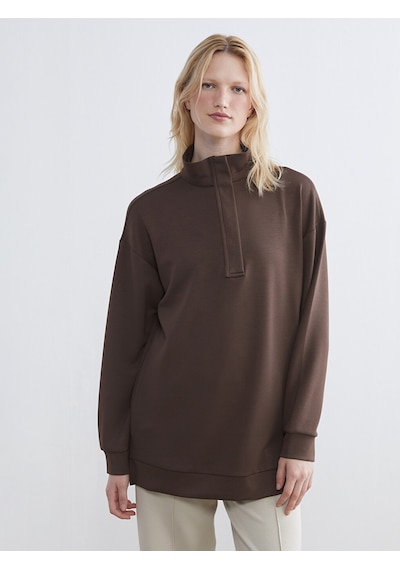 Lcw Everyday Kahverengi Dik Yaka Kadın Sweatshirt Tunik