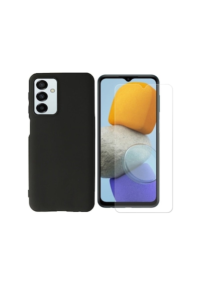 Samsung Galaxy Uyumlu M23 5g Esnek Dayanıklı Tam Koruma Kılıf Ve Temperli Cam Ekran Koruyucu Siyah