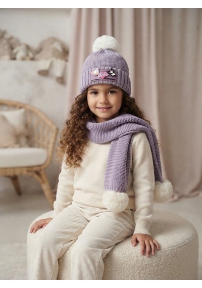 Emila Kids Kız Çocuk 2-5 Yaş - Bere & Atkı Takım Açk Mor