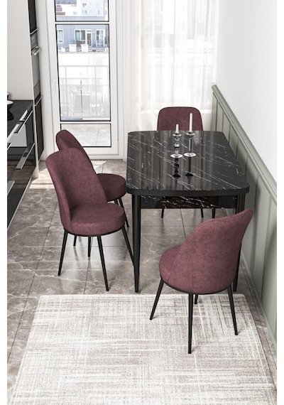 Canisa Concept Kor Serisi 70x114 Açılabilir Mutfak Masa Takımı, Siyah Mermer Masa+4 Gülkurusu Sandalye Gül Kurusu Canisa Concept Kor Serisi 70x114 Açılabilir Mutfak Masa Takımı, Siyah Mermer Masa+4 Gülkurusu Sandalye Gül Kurusu
