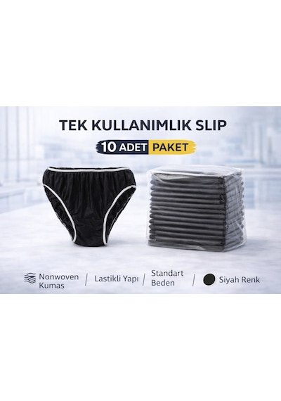 Tek Kullanımlık Slip 10 Adet Nonwoven Kumaş Siyah Lastikli Standart Beden