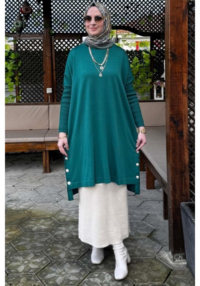 Rabia Şamlı Sevda Triko Tunik Zümrüt Normal