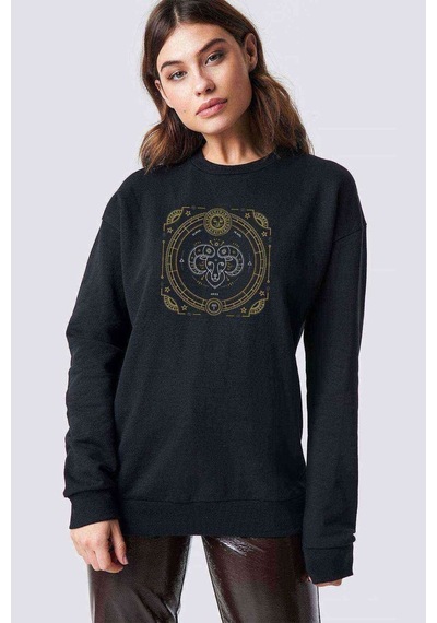 Burç Koç Aries Baskılı Siyah Kadın Sweatshirt