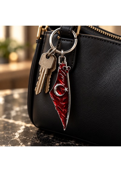 Türk Bayrağı Motifli Metal Anahtarlık Harita Formlu Özel Tasarım Hediyelik