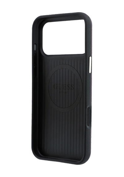 Apple iPhone Uyumlu 18 Pro Max Kılıf Guess Lisanslı M-safe Pu Metal Üçgen Logolu Karbon Fiber Kevlar Kapak Bordo