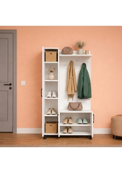 Loft Aynalı Portmanto Ve Askılıklı Vestiyer Takımı - Beyaz Çok Renkli Loft Aynalı Portmanto Ve Askılıklı Vestiyer Takımı - Beyaz Çok Renkli