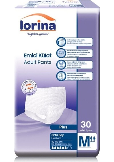 Lorina Yetişkin Emici Külot Medium 30 Lu 80-115 Cm M