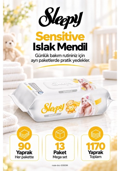 Sleepy Sensitive Islak Mendil 13'lü Mega Set 90 Yaprak - Rosie Oda Kokusu Hediyeli Tekli