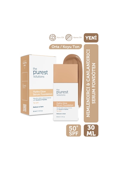 The Purest Solutions Nemlendirici & Canlandırıcı Serum Fondöten SPF 50+, 30 ml – Orta / Koyu Ton