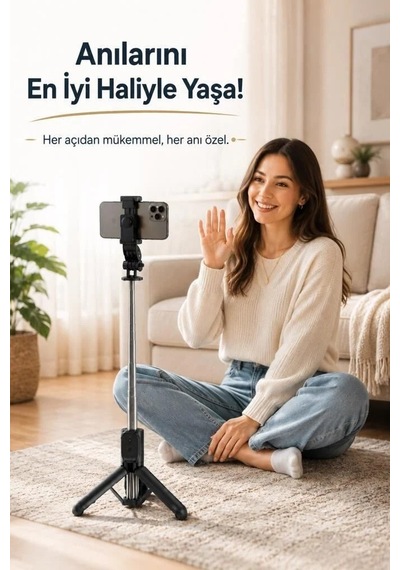 Mobil Stant Çekim Aleti Uzaktan Kumandalı Tripod Çok Amaçlı Entegre Selfie Çubuğu Q21 Siyah