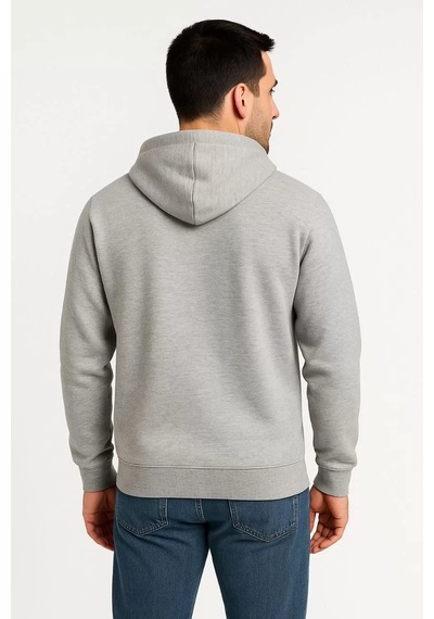 Cvs Giyim Erkek Üç İplik Kapüşonlu Tam Fermuarlı Kanguru Çepli Sweatshirt Hoodie - Gri Gri