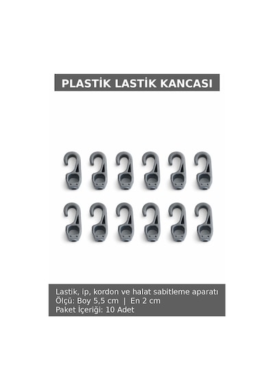 Plastik Lastik Kancası 10 Adet Set Branda Halat İp Sabitleme Kancası Kamp Tente Çadır Uyumlu Gri