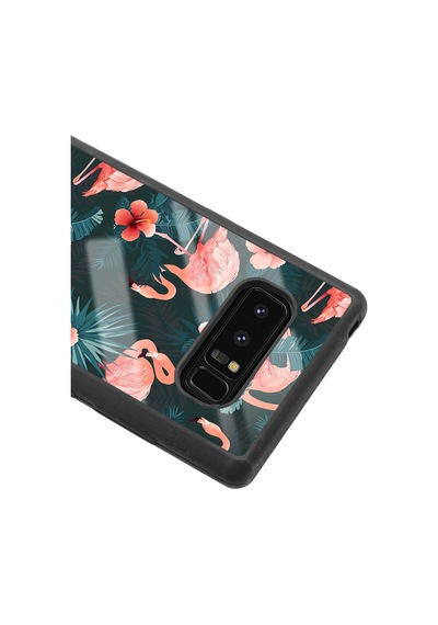 Samsung Uyumlu Note 8 Flamingo Leaf Tasarımlı Glossy Telefon Kılıfı Çok Renkli