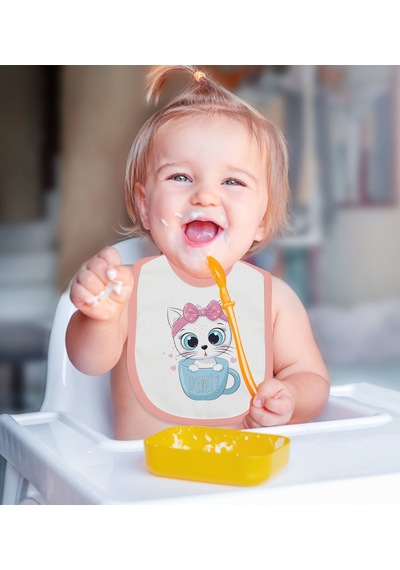 BK Kids Kişiye Özel Pembe Bebek Mama Önlüğü - Model 118 Pembe