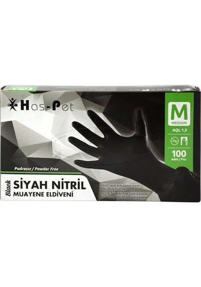 Haspet Siyah Nitril Eldiven M Beden 50'Li 1 Pk