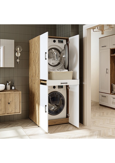 Banyo Dolabı Kapaklı Çamaşır Ve Kurutma Makinesi Dolabı 70x185 Cm Atlantik Çam - Beyaz Banyo Dolabı Kapaklı Çamaşır Ve Kurutma Makinesi Dolabı 70x185 Cm Atlantik Çam - Beyaz