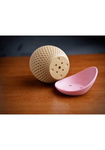 3d Baskı Küre Saksı - Kafes Dokulu İki Parçalı Dekoratif Saksı - Bej-pembe