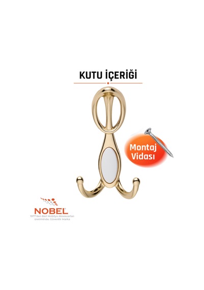 Arya Portmanto Askısı, Metal Vestiyer Askısı, 72 Gr, Dolap Ve Duvar Askılığı, Altin Vidalı Altın