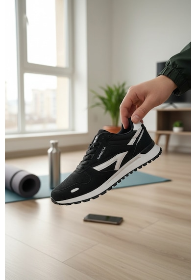 Enoch Erkek Spor Ayakkabı Dişli Tabanlı Retro Sneaker Kaymaz Taban Yürüyüş Modeli Siyah