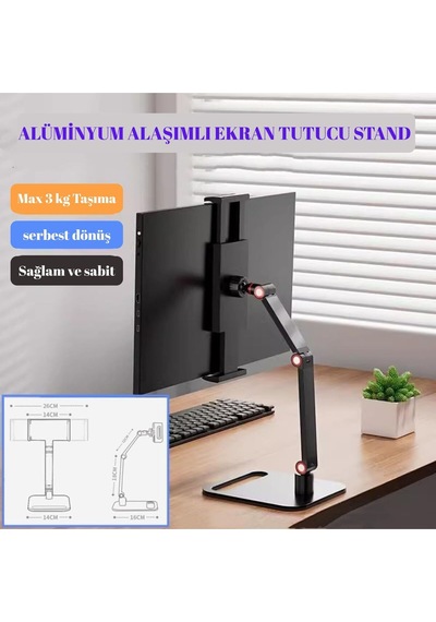 Evrensel Tablet,telefon Ve Monitör Standı-360 Döner Masa Üstü Ekran Tutucu-metal Gövde