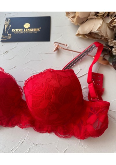 Jasmine Askıları Parlak Taşlı Hafif Destekli Dantelli Soft Cup İt Kırmızı