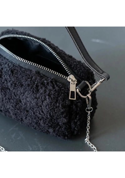 Zennamoda Siyah Peluş Kadın Omuz Ve El Çantası 18x12 Cm Zincir Askılı Yumuşak Dokulu Mini Çanta Çok Renkli