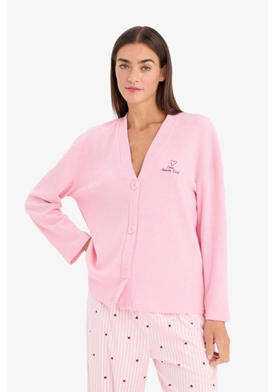Defacto Regular Fıt V Yaka Uzun Kollu Waffle Üst G6913ax26sppn149 Pembe-pn149