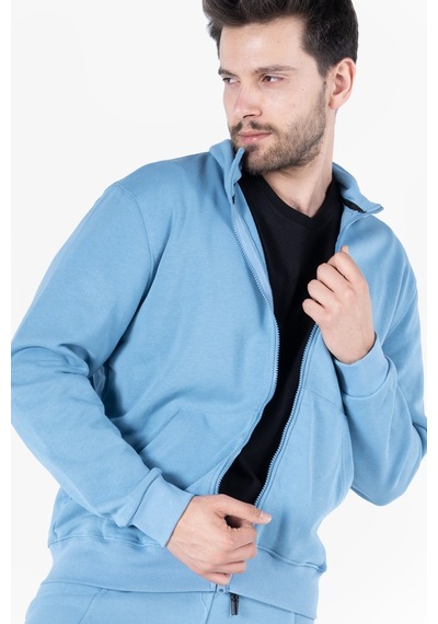 Owl 9150 Diagonel Fermuarlı Sweatshirt Light İndigo