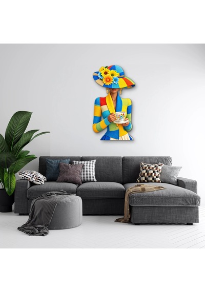 Çiçekli Şapkalı Çay Keyfi - Metal Tablo - Dec0268 28 X 50 Cm Çok Renkli