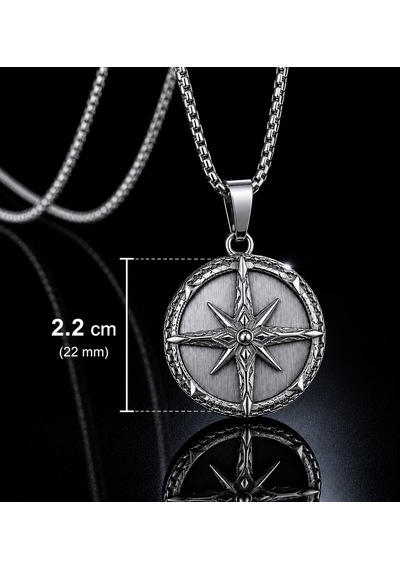 Paslanmaz Çelik Minimal Tasarım Vintage Stil Kuzey Yıldızı Pusula Kolye Gümüş