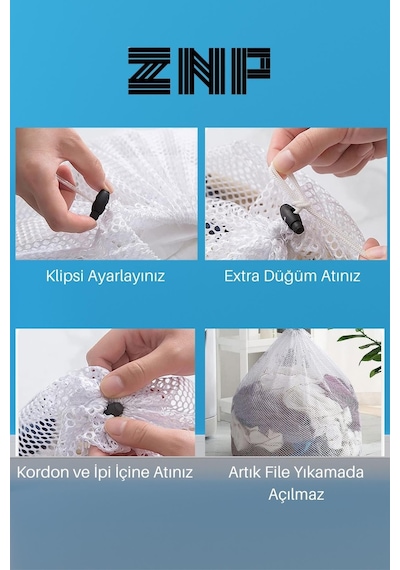Lbag 3 Adet Çamaşır Yıkama Filesi İpli 35x45 Cm Çorap Perde Filesi Beyaz